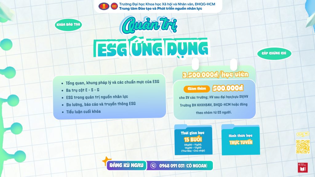 Quản trị ESG ứng dụng (Khóa 1) – Dự kiến khai giảng 29/11/2026