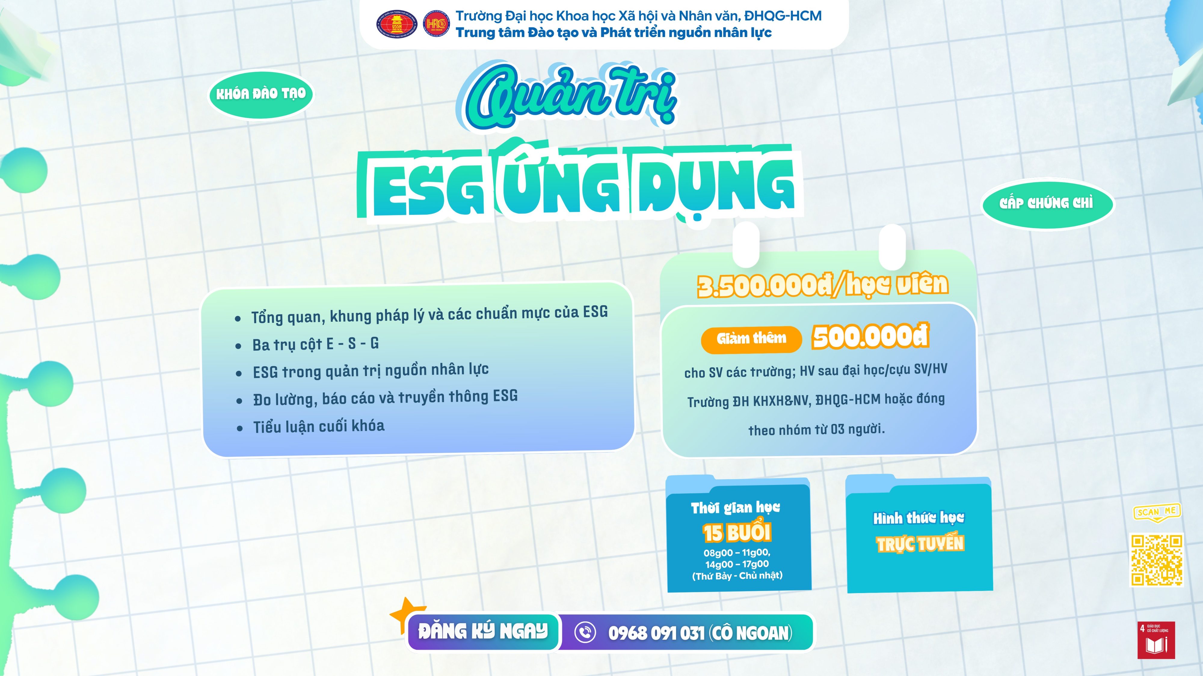 Quản trị ESG ứng dụng (Khóa 1) – Dự kiến khai giảng 29/11/2026